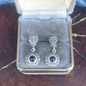 Vintage Amethyst Earrings with Marcasite in Sterling Silver
